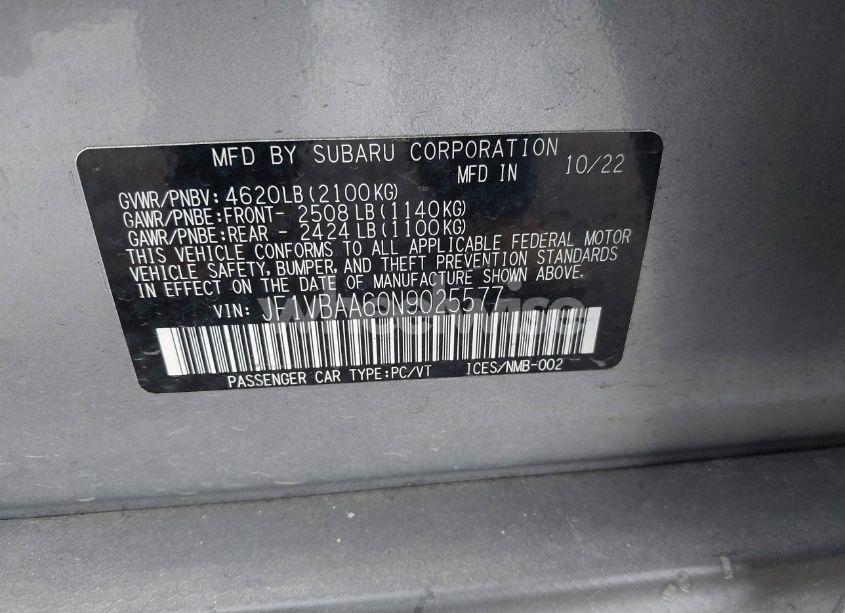 Photo 9 of 2022 Subaru Wrx (VIN JF1VBAA60N9025577)