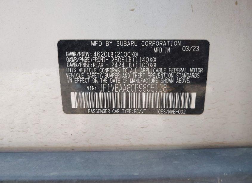 Photo 9 of 2023 Subaru Wrx (VIN JF1VBAA60P9805128)