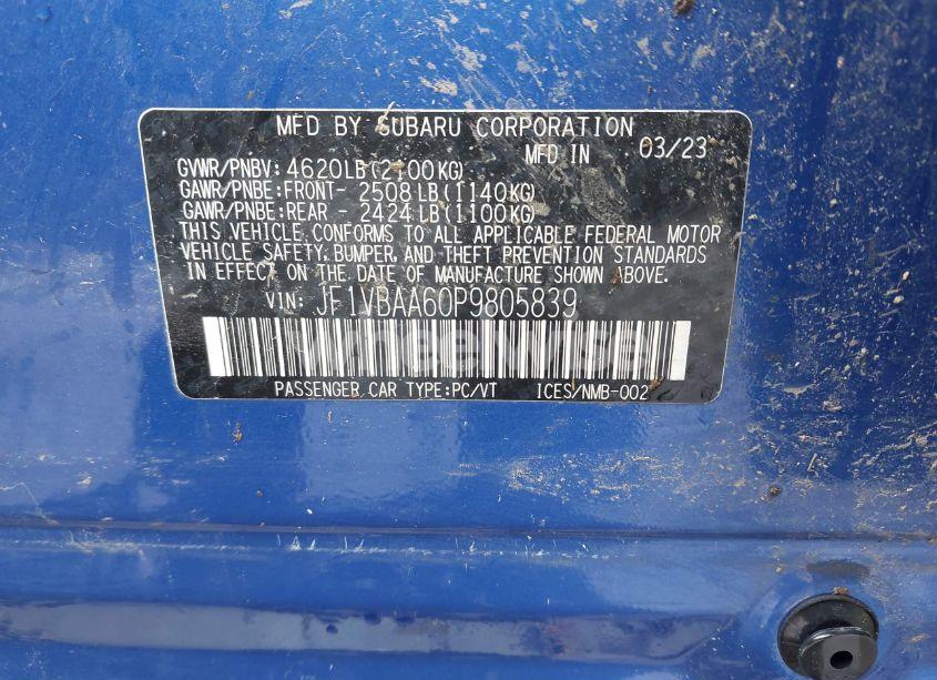 Photo 9 of 2023 Subaru Wrx (VIN JF1VBAA60P9805839)