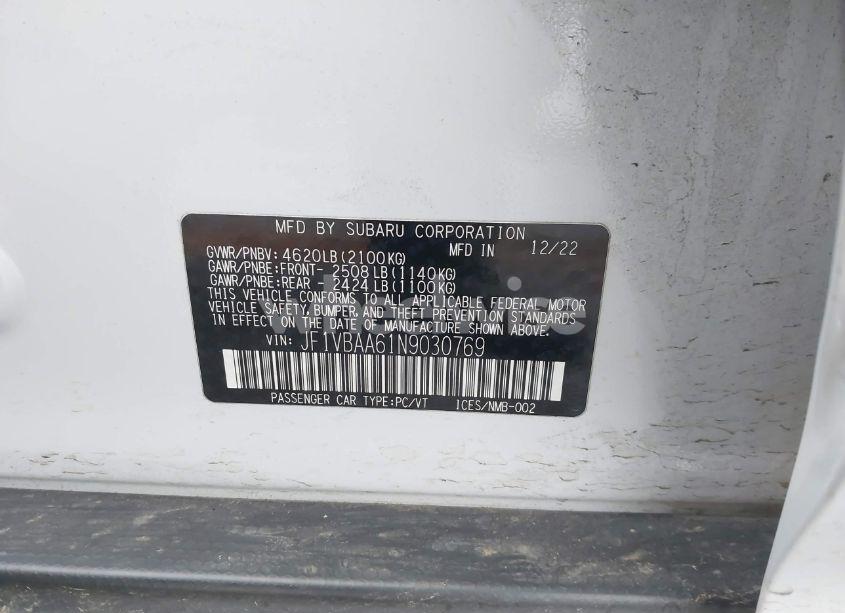 Photo 9 of 2022 Subaru Wrx (VIN JF1VBAA61N9030769)
