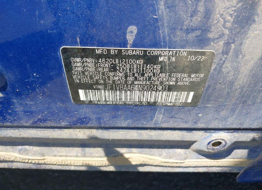 Photo 9 of 2022 Subaru Wrx (VIN JF1VBAA64N9024903)