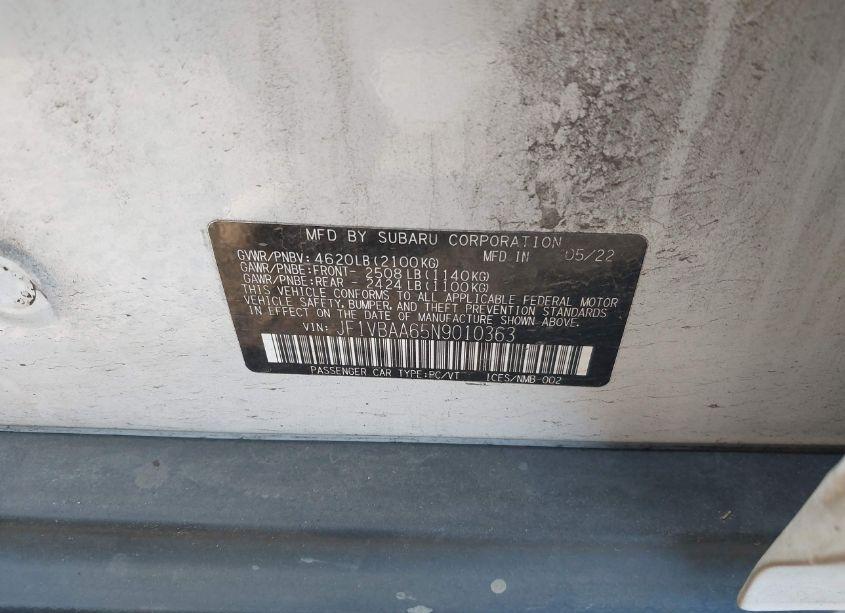 Photo 9 of 2022 Subaru Wrx (VIN JF1VBAA65N9010363)