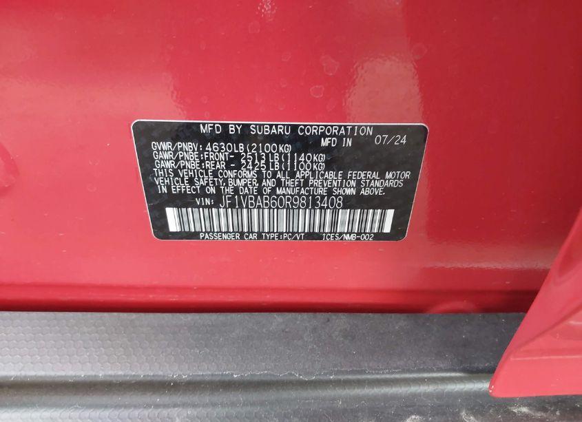 Photo 9 of 2024 Subaru Wrx (VIN JF1VBAB60R9813408)