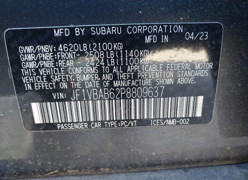 Photo 9 of 2023 Subaru Wrx (VIN JF1VBAB62P8809637)