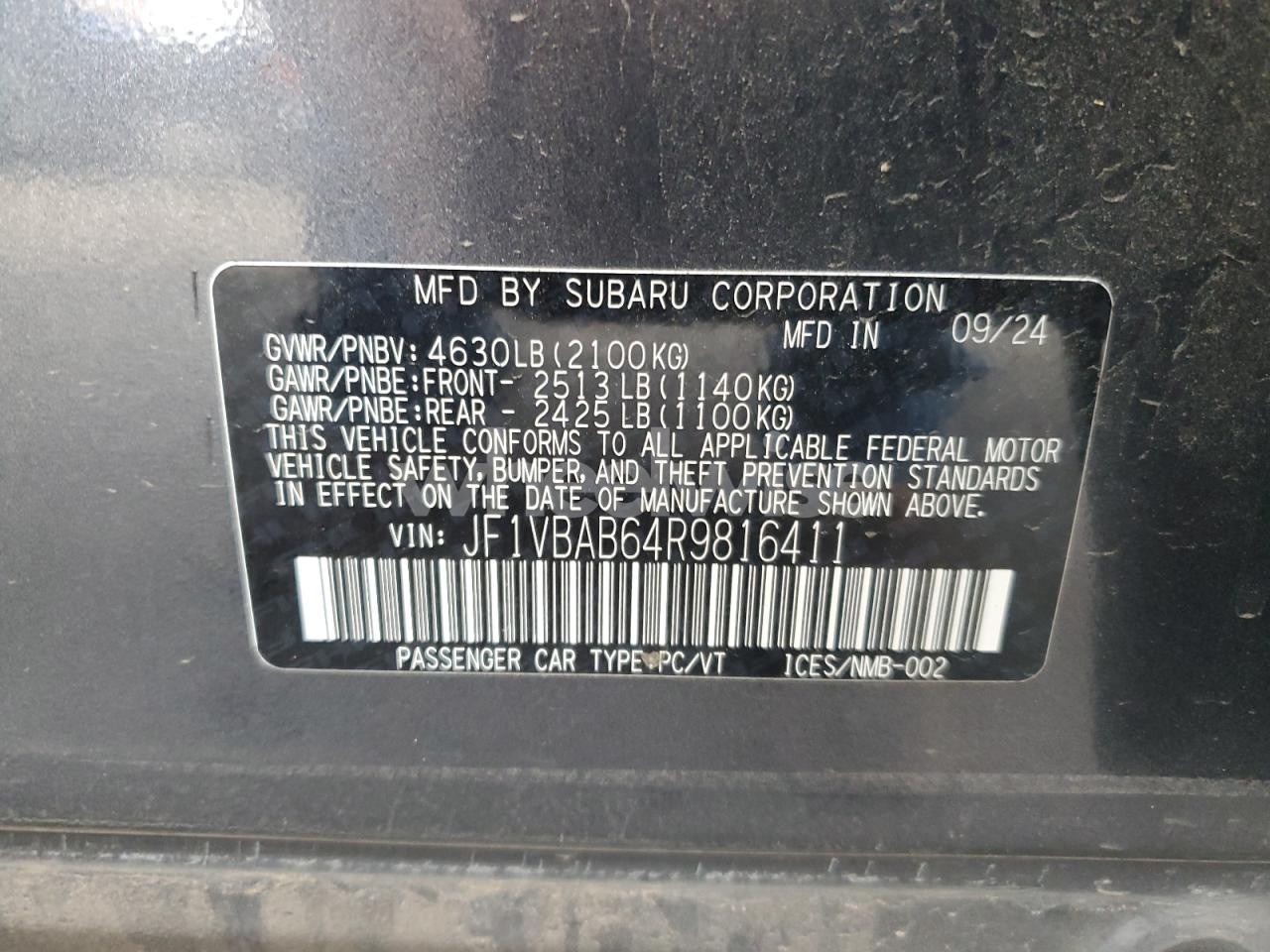 Photo 12 of 2024 SUBARU WRX (VIN JF1VBAB64R9816411)