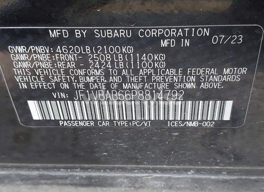 Photo 9 of 2023 Subaru Wrx (VIN JF1VBAB66P8814792)