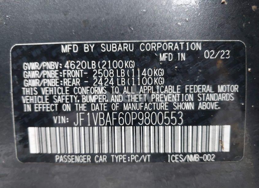 Photo 9 of 2023 Subaru Wrx PREMIUM (VIN JF1VBAF60P9800553)