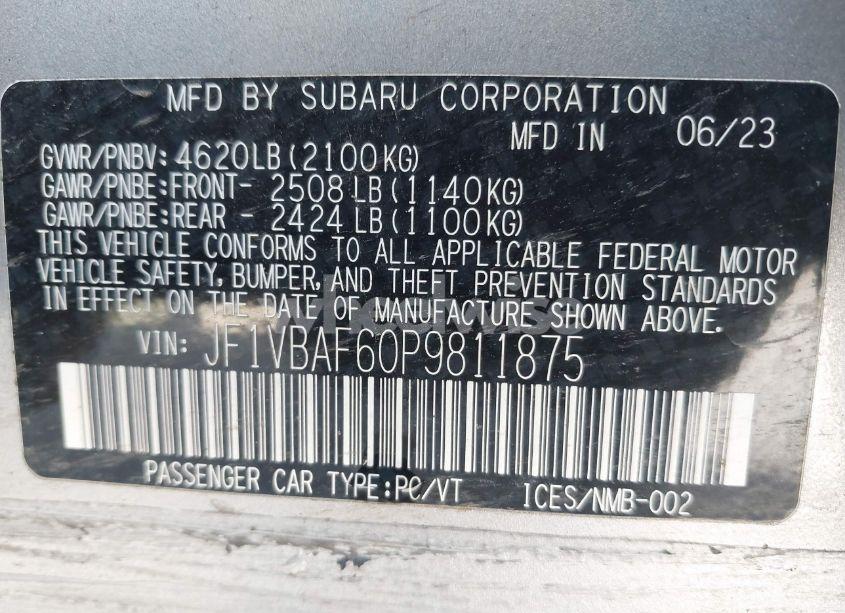 Photo 9 of 2023 Subaru Wrx PREMIUM (VIN JF1VBAF60P9811875)