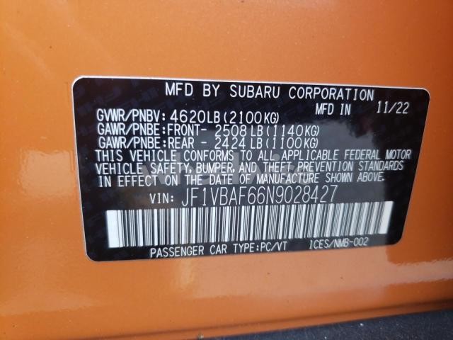 Photo 4 of 2022 SUBARU WRX PREMIUM (VIN JF1VBAF66N9028427)
