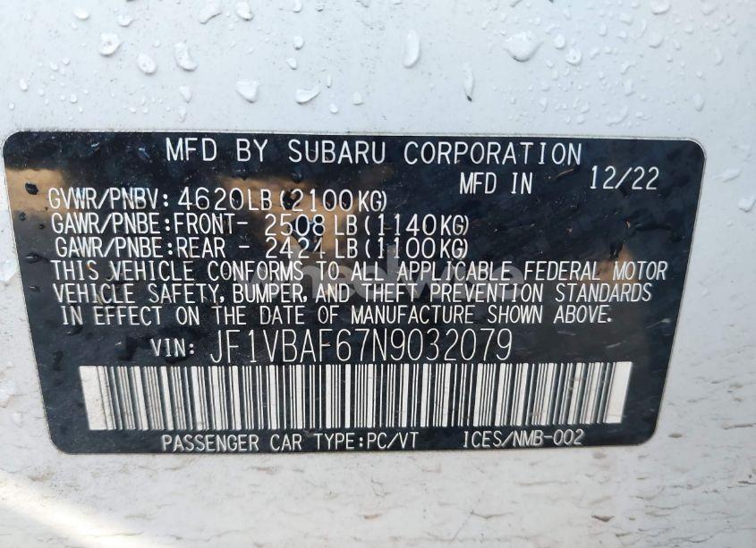 Photo 9 of 2022 Subaru Wrx PREMIUM (VIN JF1VBAF67N9032079)