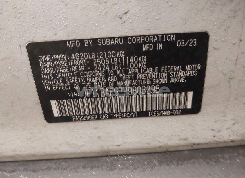 Photo 9 of 2023 Subaru Wrx PREMIUM (VIN JF1VBAF67P9806298)