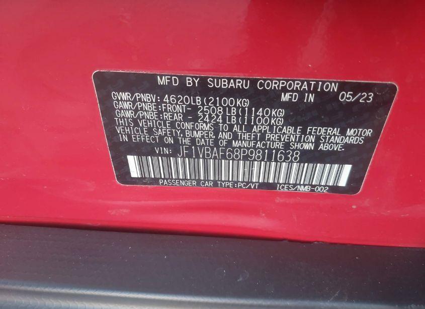 Photo 9 of 2023 Subaru Wrx PREMIUM (VIN JF1VBAF68P9811638)