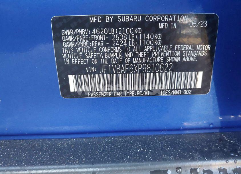 Photo 9 of 2023 Subaru Wrx PREMIUM (VIN JF1VBAF6XP9810622)