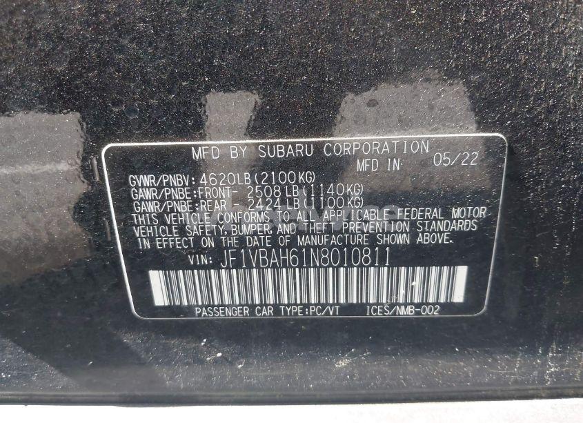 Photo 9 of 2022 Subaru Wrx PREMIUM (VIN JF1VBAH61N8010811)