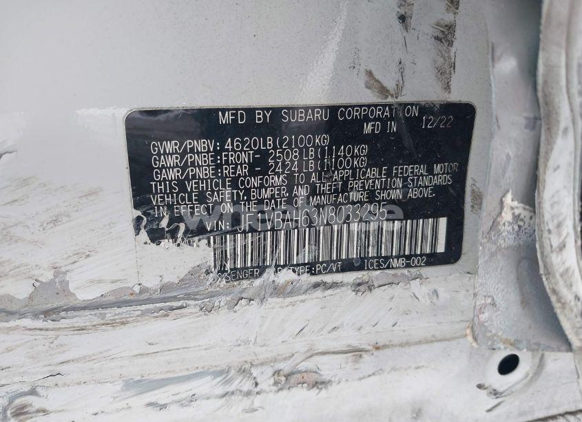 Photo 9 of 2022 Subaru Wrx PREMIUM (VIN JF1VBAH63N8033295)