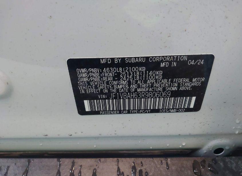 Photo 9 of 2024 Subaru Wrx PREMIUM (VIN JF1VBAH63R9806069)