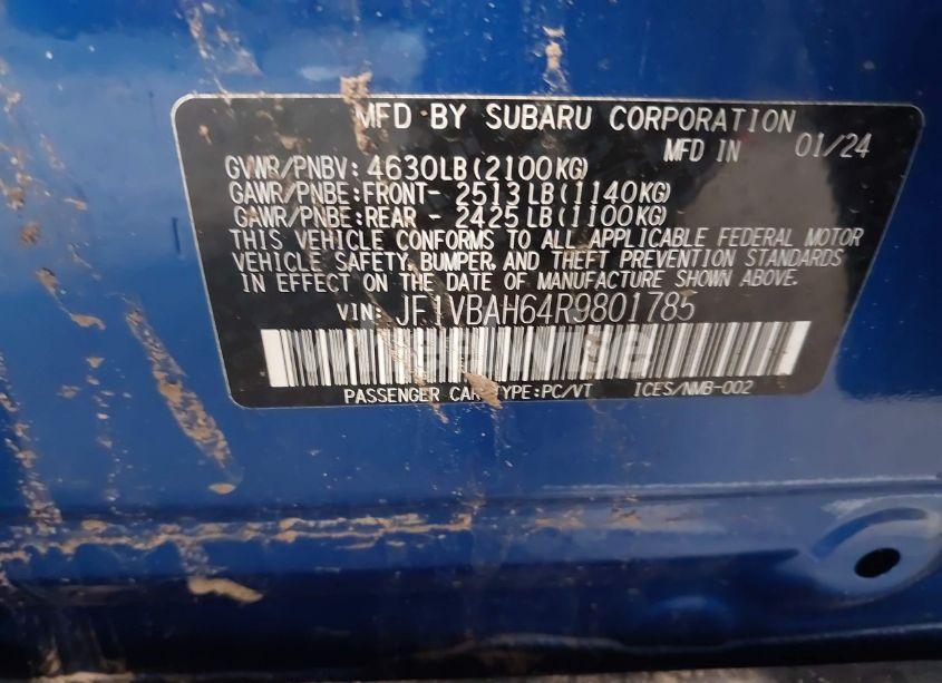 Photo 9 of 2024 Subaru Wrx PREMIUM (VIN JF1VBAH64R9801785)