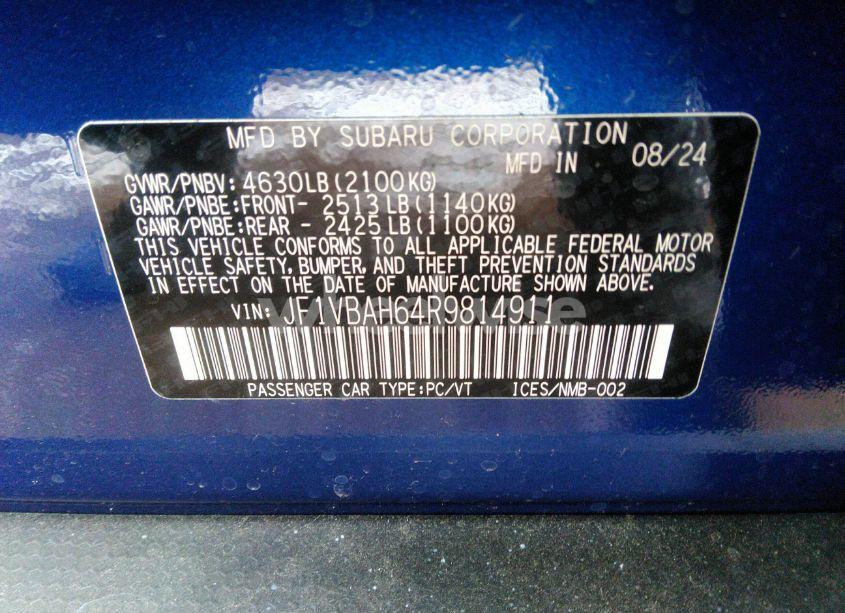 Photo 9 of 2024 Subaru Wrx PREMIUM (VIN JF1VBAH64R9814911)