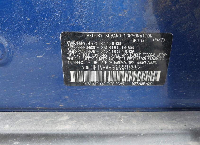 Photo 9 of 2023 Subaru Wrx PREMIUM (VIN JF1VBAH66P8818882)