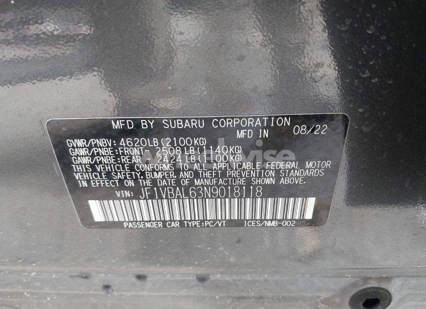 Photo 9 of 2022 Subaru Wrx LIMITED (VIN JF1VBAL63N9018118)