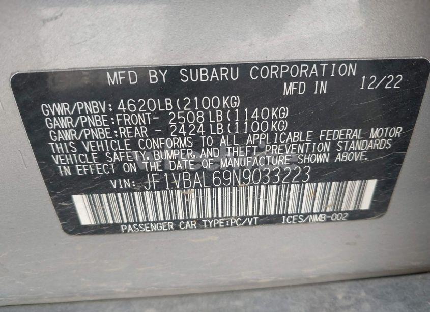 Photo 9 of 2022 Subaru Wrx LIMITED (VIN JF1VBAL69N9033223)