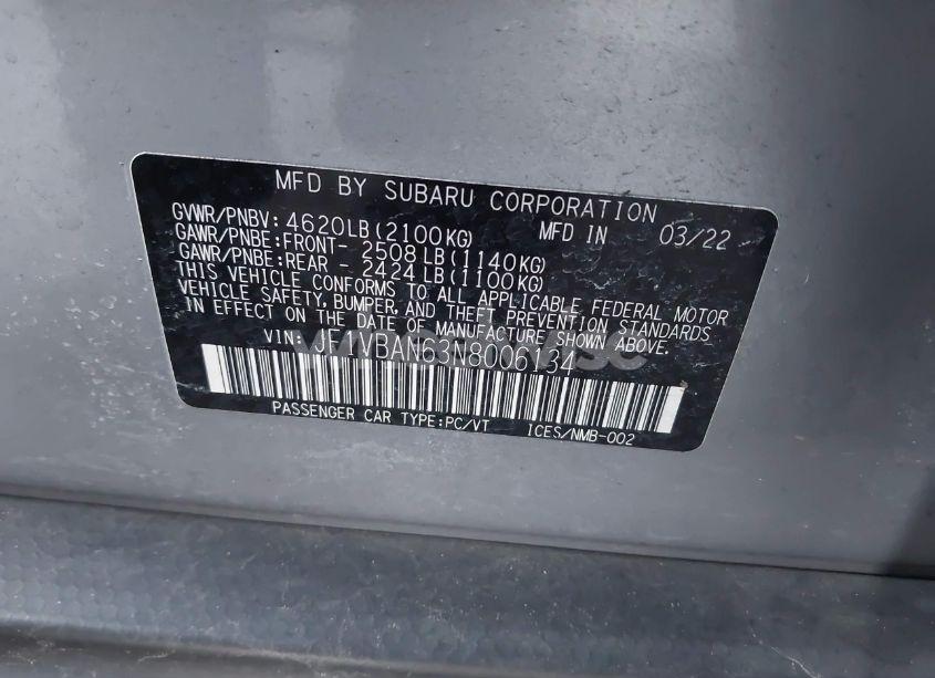 Photo 9 of 2022 Subaru Wrx LIMITED (VIN JF1VBAN63N8006134)