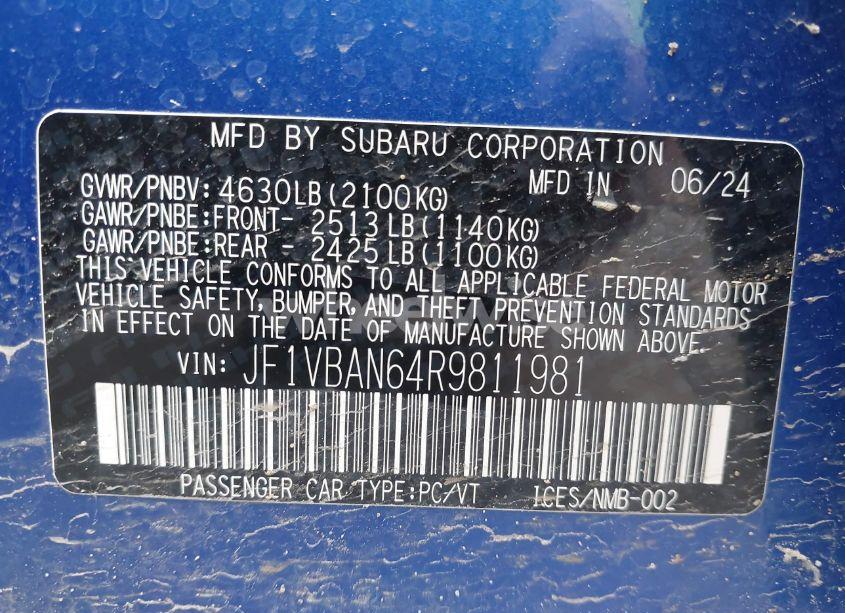 Photo 9 of 2024 Subaru Wrx LIMITED (VIN JF1VBAN64R9811981)