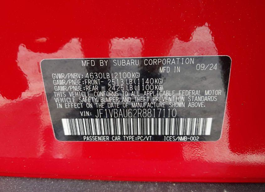 Photo 9 of 2024 Subaru Wrx GT (VIN JF1VBAU62R8817110)