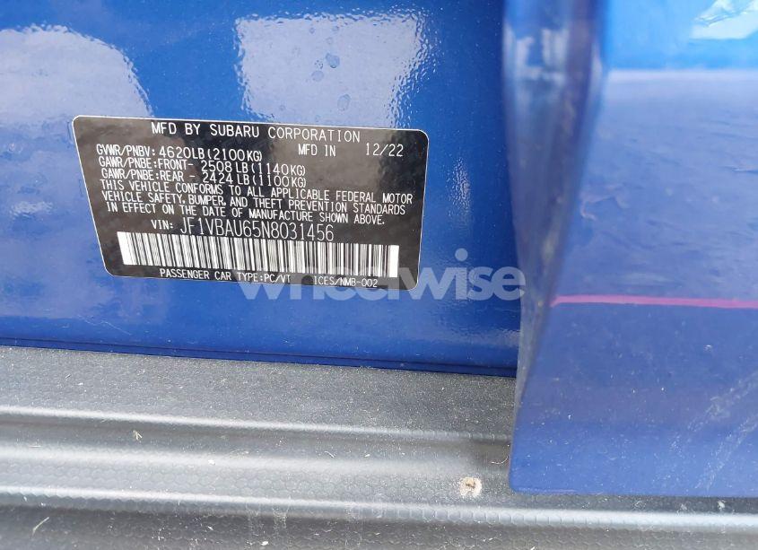 Photo 9 of 2022 Subaru Wrx GT (VIN JF1VBAU65N8031456)