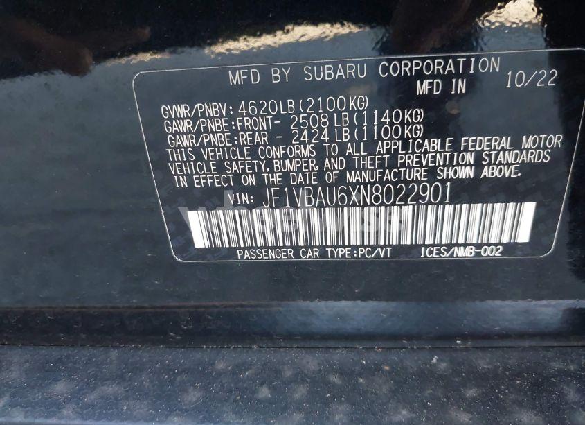 Photo 9 of 2022 Subaru Wrx GT (VIN JF1VBAU6XN8022901)