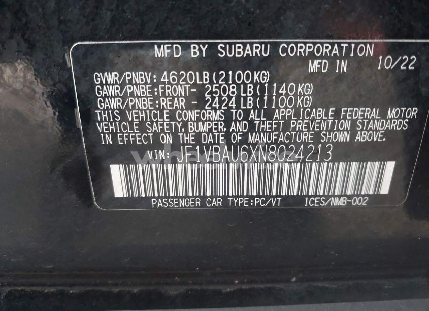 Photo 9 of 2022 Subaru Wrx GT (VIN JF1VBAU6XN8024213)