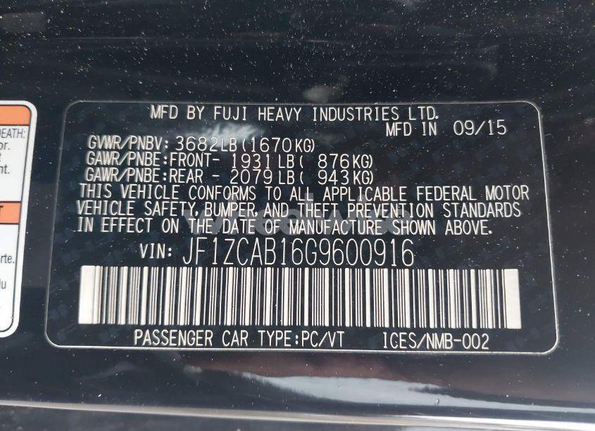 Photo 9 of 2016 Subaru Brz PREMIUM (VIN JF1ZCAB16G9600916)