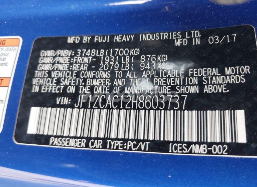 Photo 9 of 2017 Subaru Brz LIMITED (VIN JF1ZCAC12H8603737)