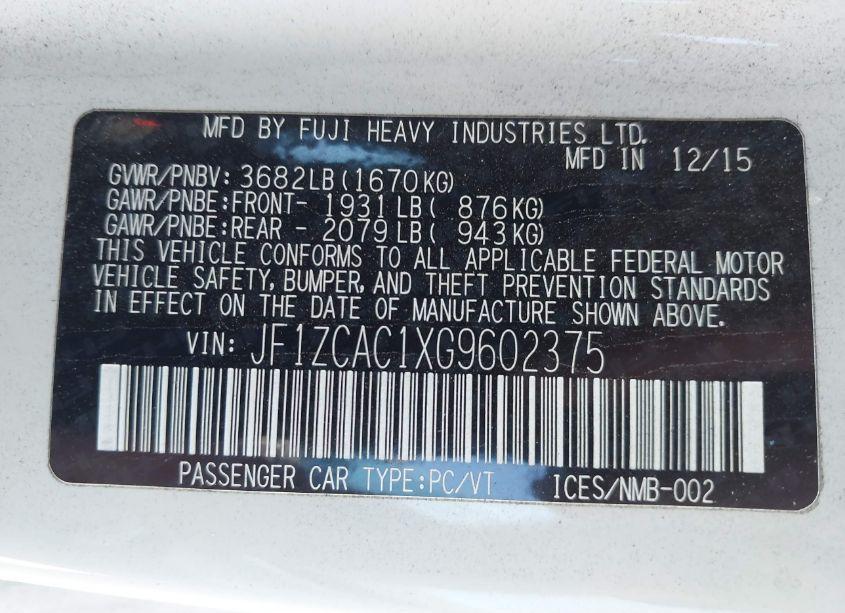 Photo 9 of 2016 Subaru Brz 2.0 LIMITED/BLUE.SERIES (VIN JF1ZCAC1XG9602375)