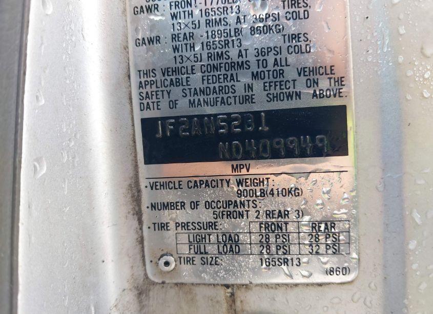 Photo 9 of 1992 Subaru Loyale (VIN JF2AN52B1ND409949)