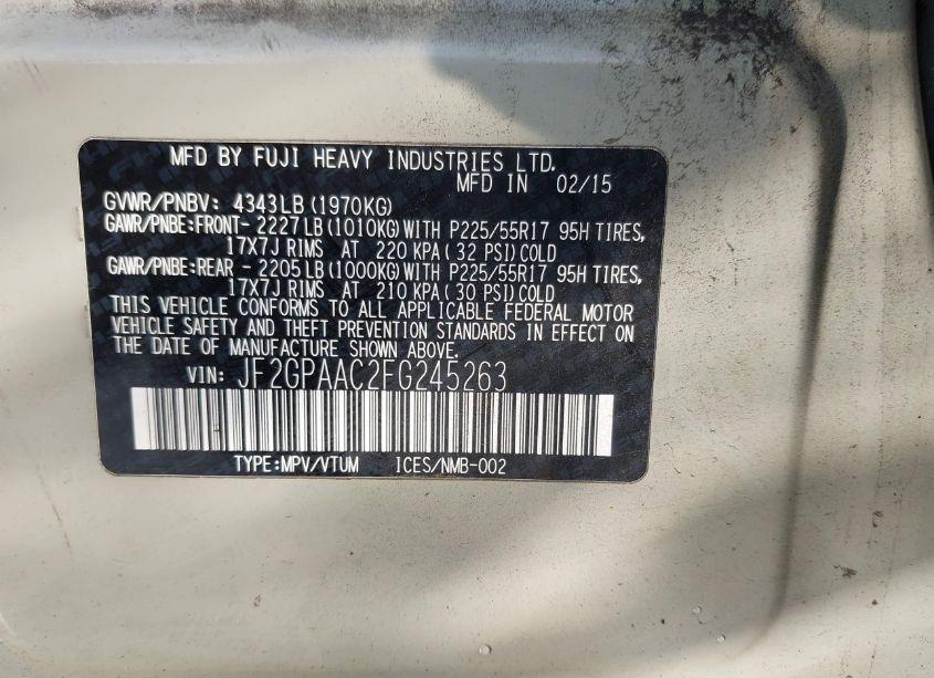 Photo 9 of 2015 Subaru Xv CROSSTREK 2.0I (VIN JF2GPAAC2FG245263)