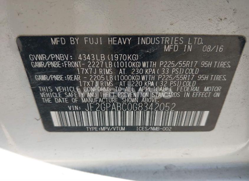 Photo 9 of 2016 Subaru Crosstrek 2.0I PREMIUM (VIN JF2GPABC0G8342052)