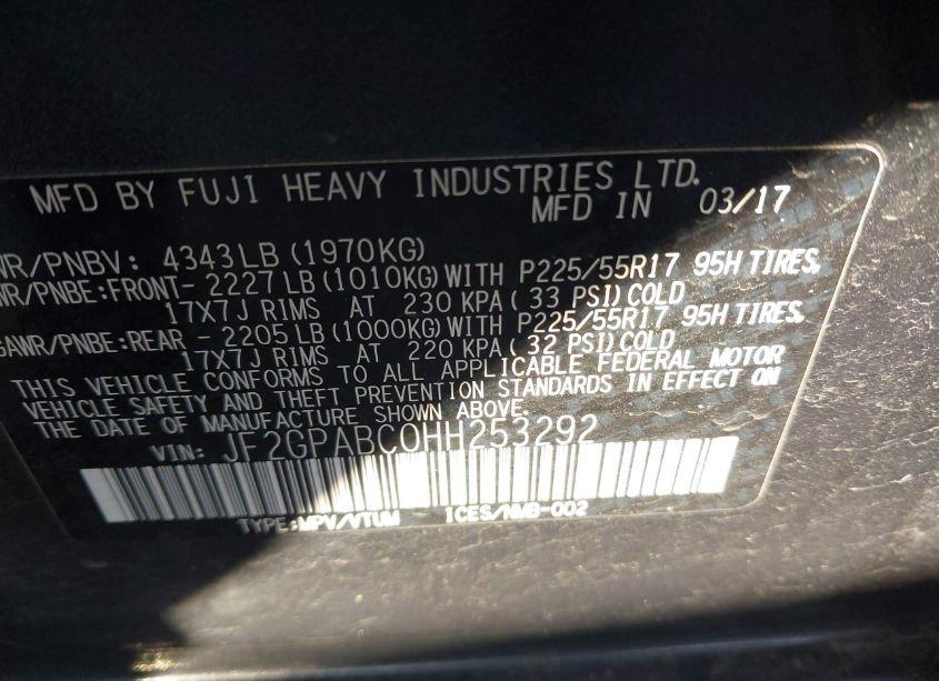 Photo 9 of 2017 Subaru Crosstrek 2.0I PREMIUM (VIN JF2GPABC0HH253292)