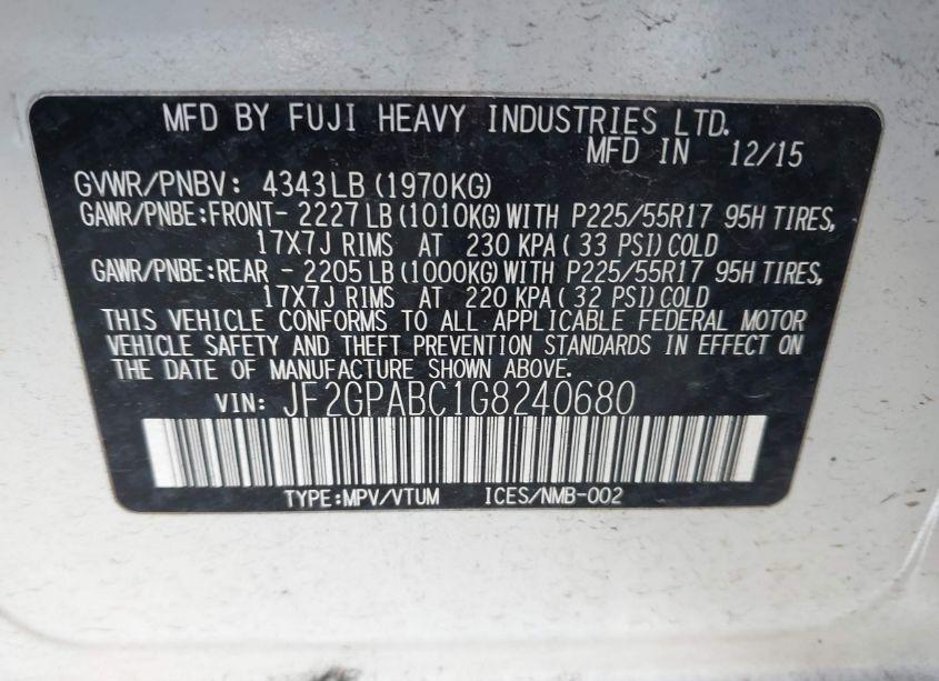 Photo 9 of 2016 Subaru Crosstrek 2.0I PREMIUM (VIN JF2GPABC1G8240680)