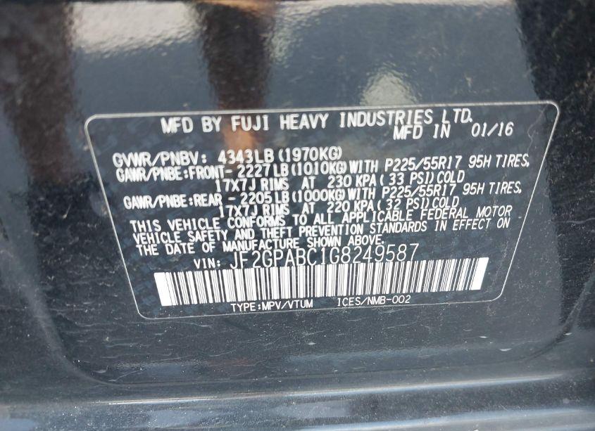 Photo 9 of 2016 Subaru Crosstrek 2.0I PREMIUM (VIN JF2GPABC1G8249587)