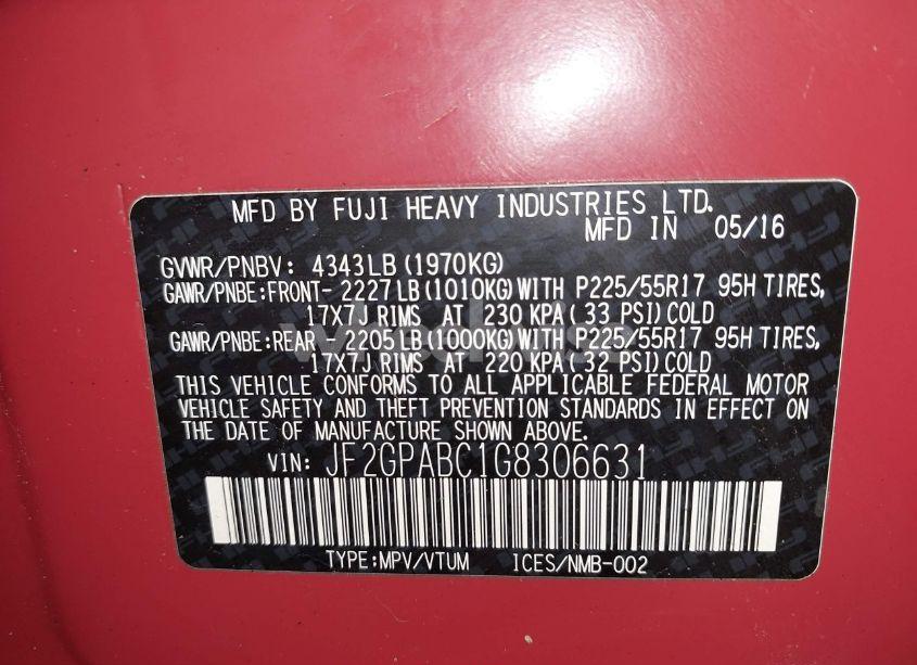 Photo 9 of 2016 Subaru Crosstrek 2.0I PREMIUM (VIN JF2GPABC1G8306631)