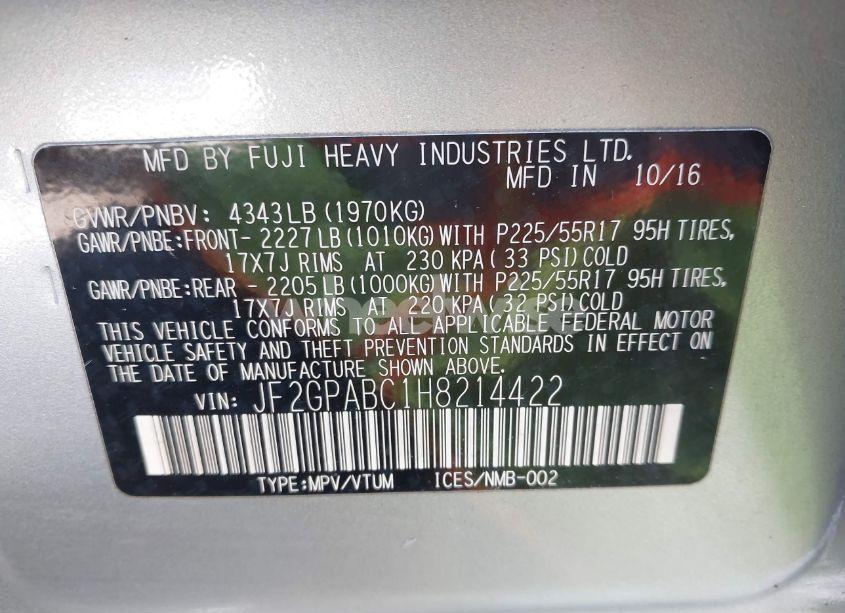 Photo 9 of 2017 Subaru Crosstrek 2.0I PREMIUM (VIN JF2GPABC1H8214422)