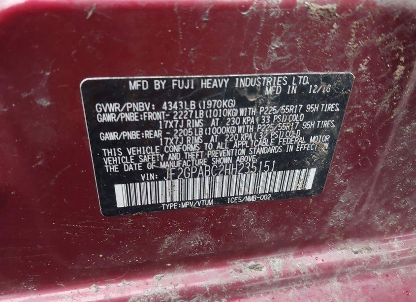 Photo 9 of 2017 Subaru Crosstrek 2.0I PREMIUM (VIN JF2GPABC2HH235151)