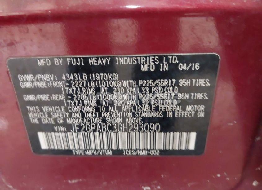 Photo 9 of 2016 Subaru Crosstrek 2.0I PREMIUM (VIN JF2GPABC3GH293090)