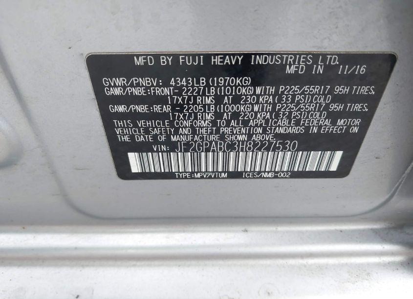 Photo 9 of 2017 Subaru Crosstrek 2.0I PREMIUM (VIN JF2GPABC3H8227530)