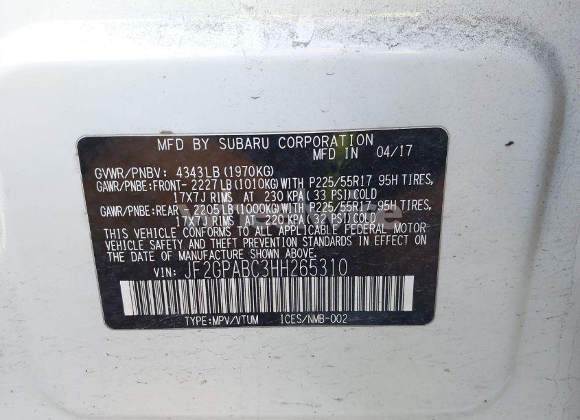 Photo 9 of 2017 Subaru Crosstrek 2.0I PREMIUM (VIN JF2GPABC3HH265310)