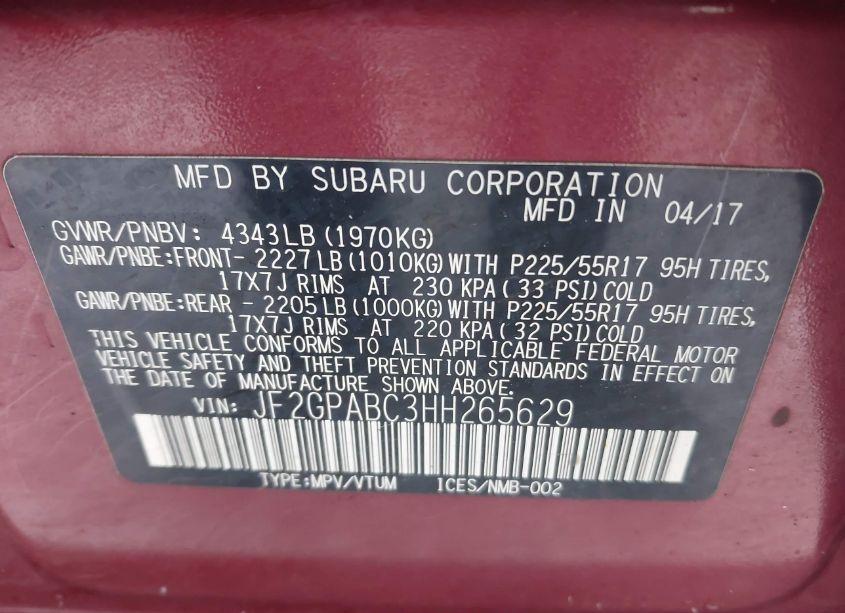 Photo 9 of 2017 Subaru Crosstrek 2.0I PREMIUM (VIN JF2GPABC3HH265629)