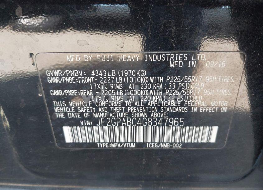 Photo 9 of 2016 Subaru Crosstrek 2.0I PREMIUM (VIN JF2GPABC4G8347965)