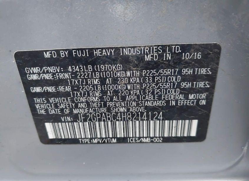 Photo 9 of 2017 Subaru Crosstrek 2.0I PREMIUM (VIN JF2GPABC4H8214124)