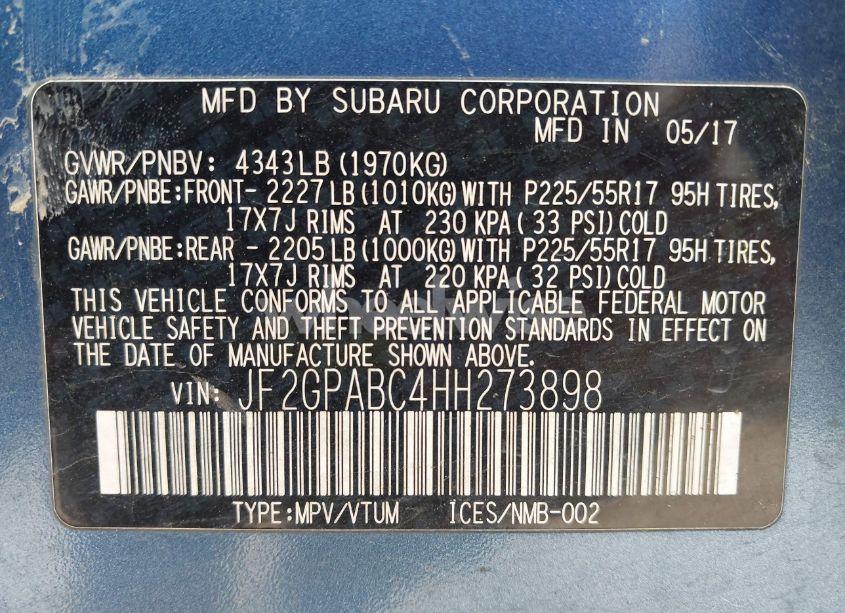 Photo 9 of 2017 Subaru Crosstrek 2.0I PREMIUM (VIN JF2GPABC4HH273898)